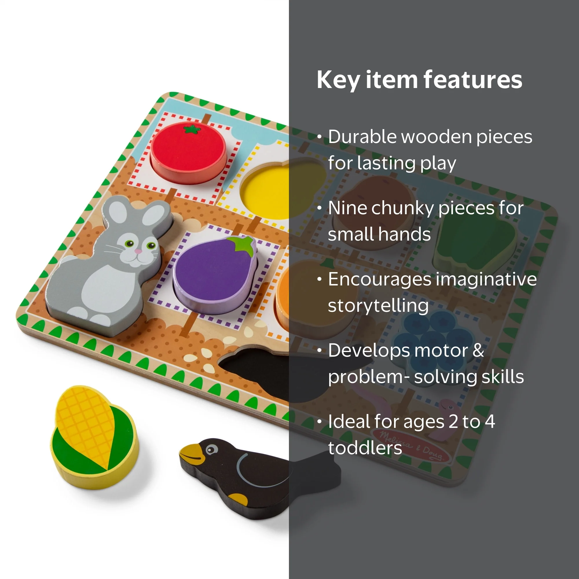 Melissa & Doug Colorful Garden Wooden Chunky Learning Puzzle - 9