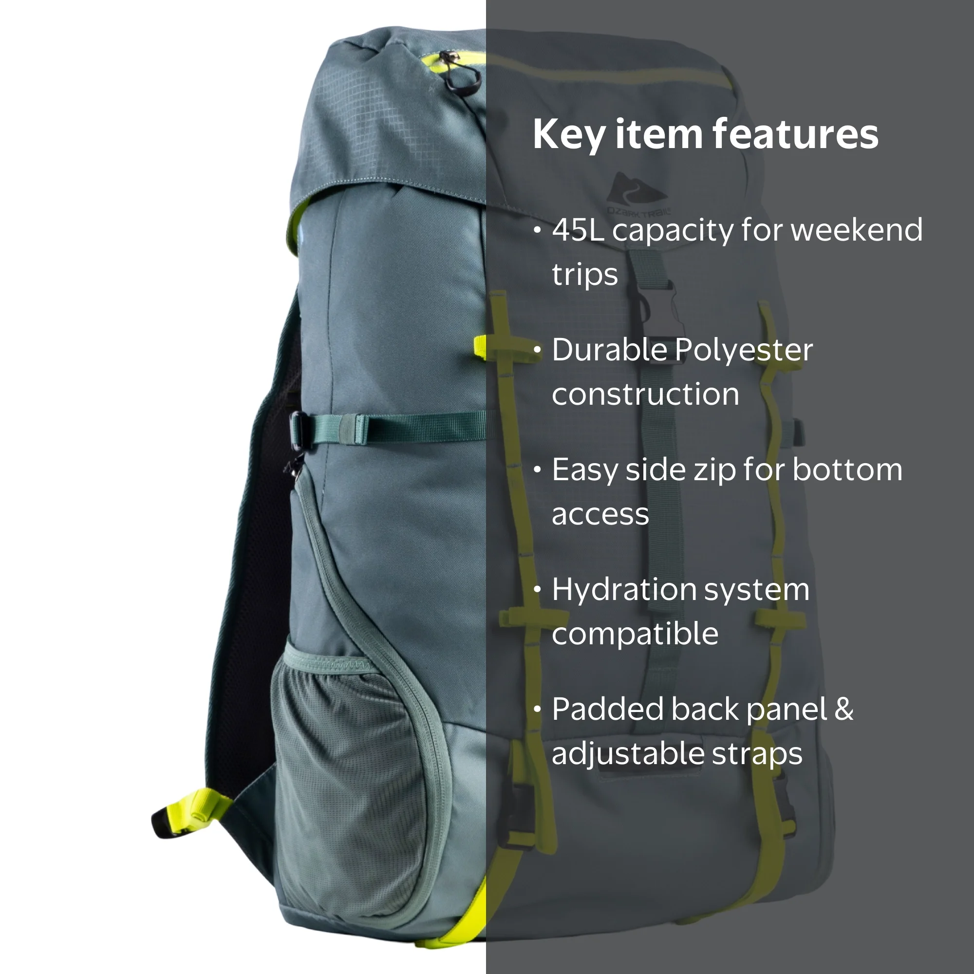 Free Shipping! Ozark Trail Backpacking Backpack Mulberry 45L Green with  Hydration Compatibility and Gear Attachments - Walmart.com