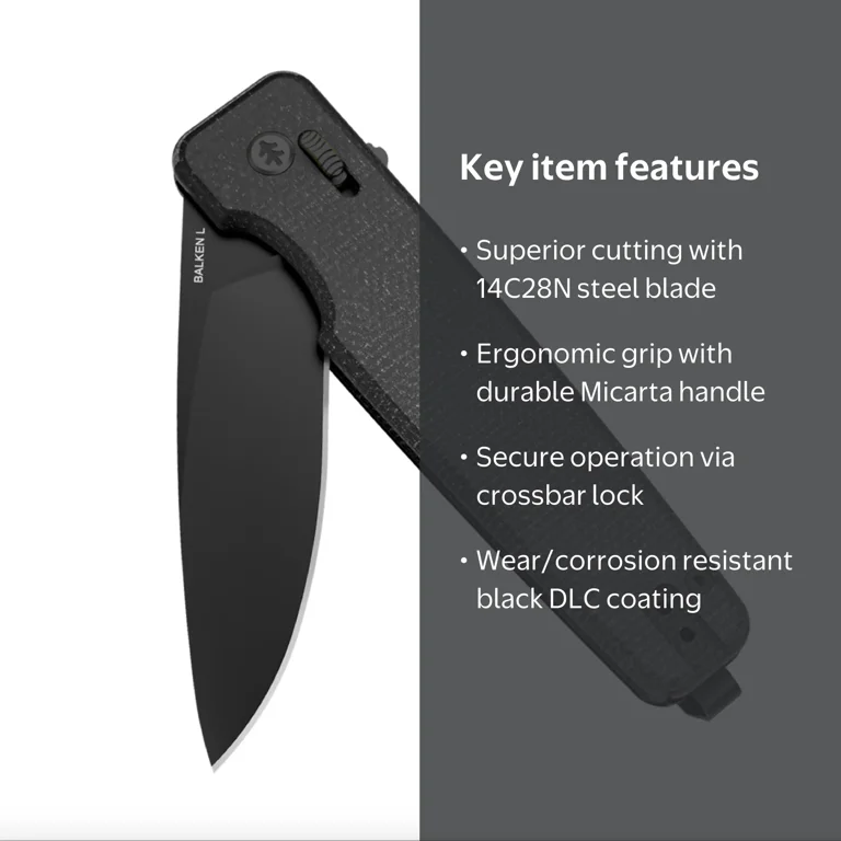 Swiss Tech Balken L Folding Knife, 14C28N Steel, Black Micarta