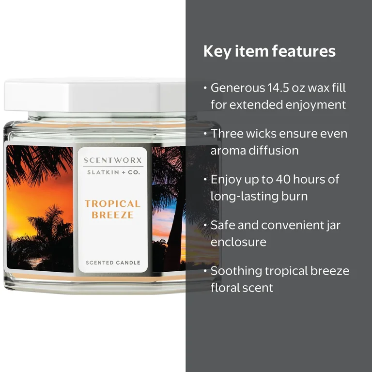 Scentworx 14.5 oz Tropical Breeze 3-Wick Jar Candle by Slatkin