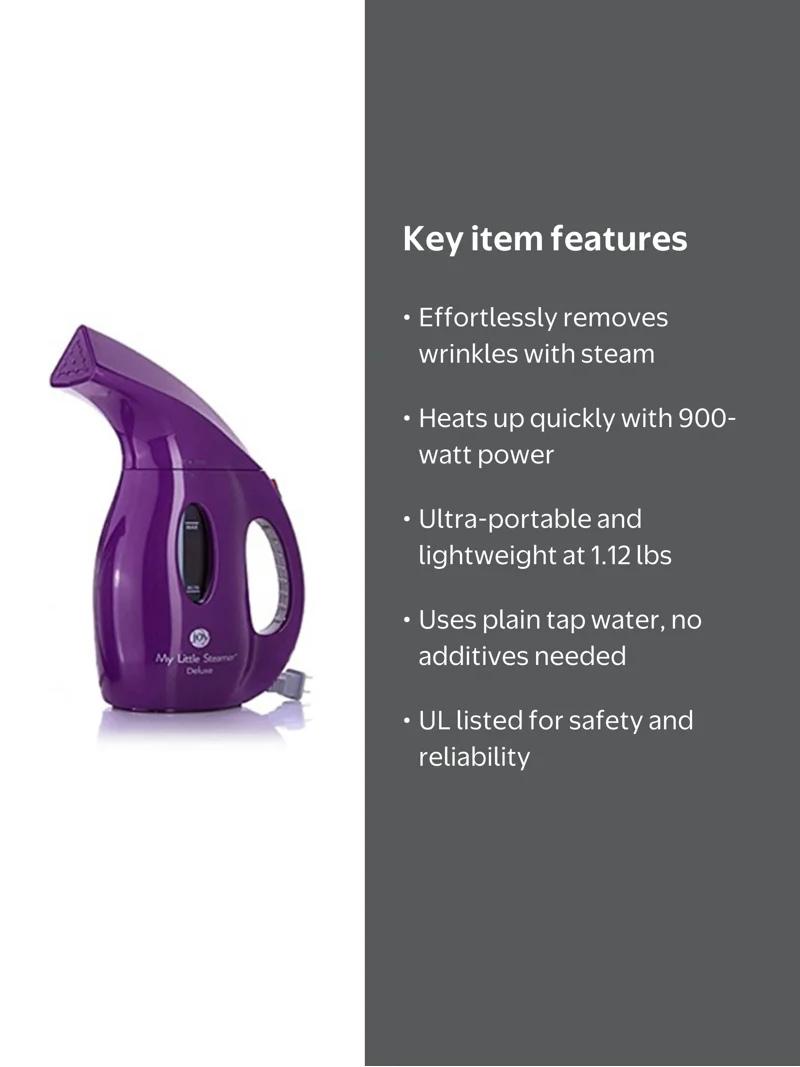 Joy Mangano 900-Watt Supreme Go Mini Travel Steamer ~ Purple