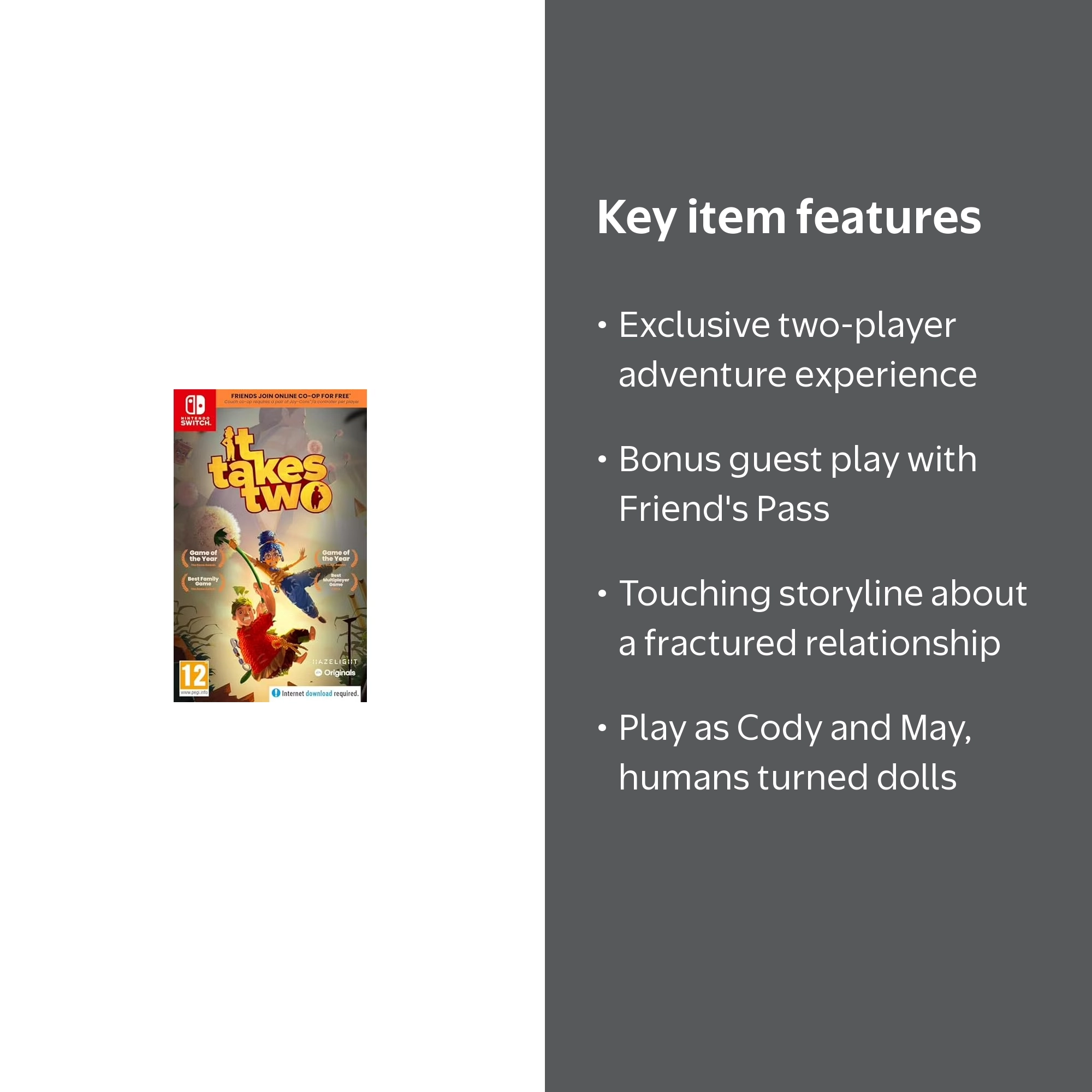 Nintendo Switch Game - It Takes Two, Local Co-op Adventure