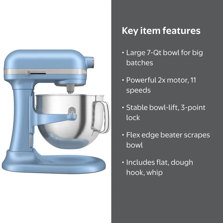 KitchenAid, 7 Quart Bowl-Lift Stand Mixer, KSM70SKXX, Blue Velvet