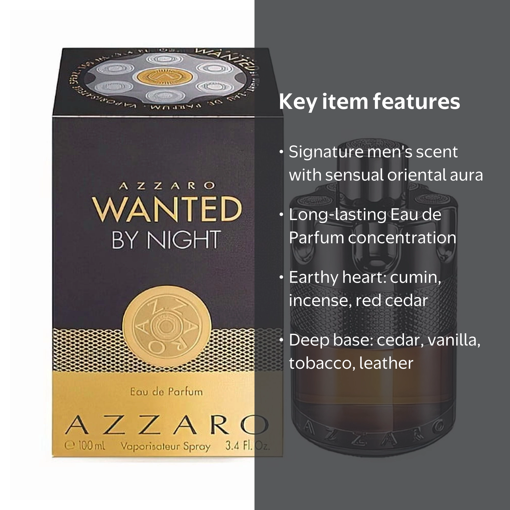 Azzaro, Cologne for Him, Wanted Night 3.4 oz, Eau de Parfum