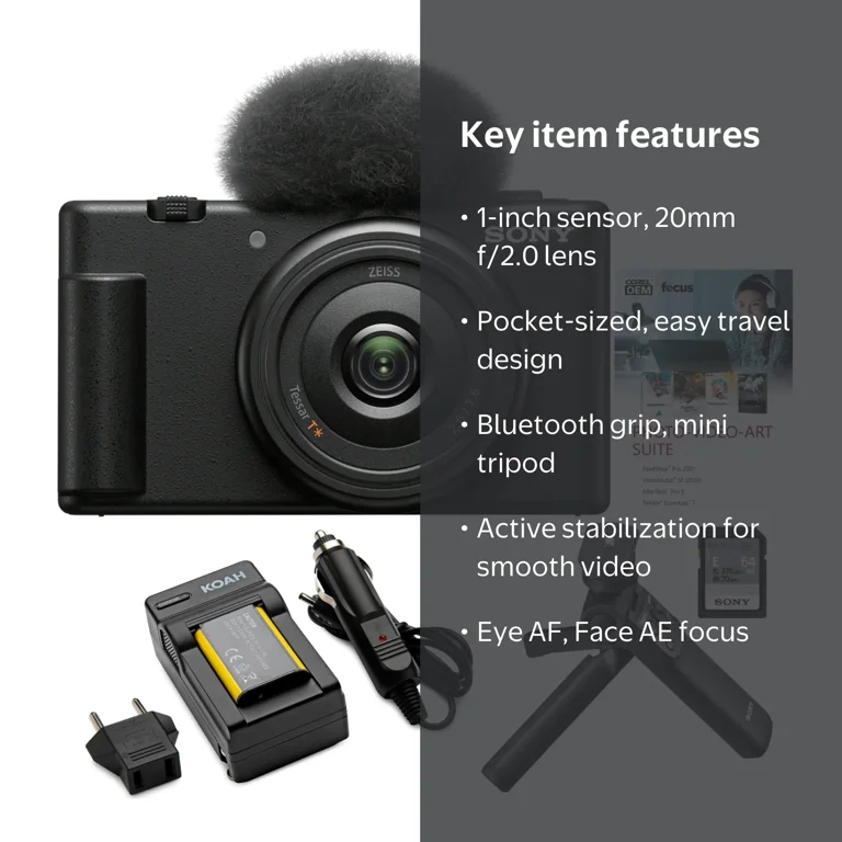 Sony ZV-1F Vlog Camera for Content Creators and Vloggers (Black