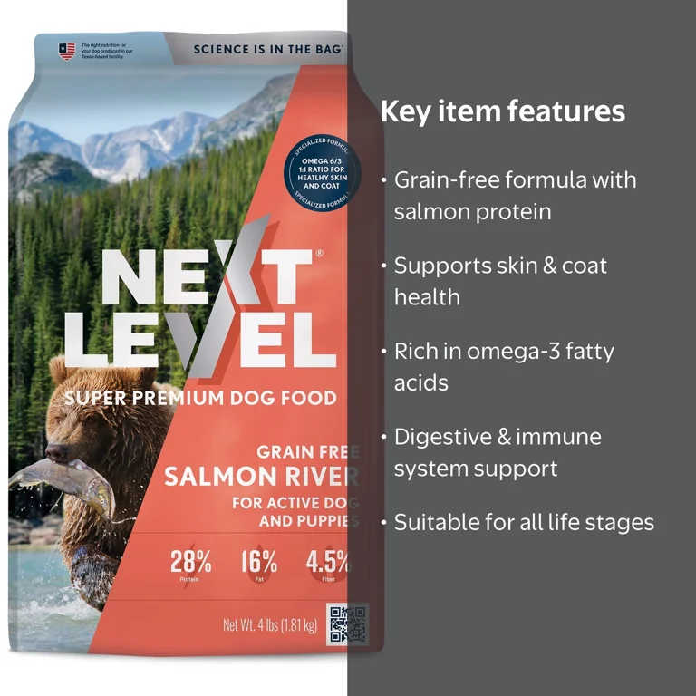 Next Level Salmon River Dry Dog Food with Real Salmon for Skin