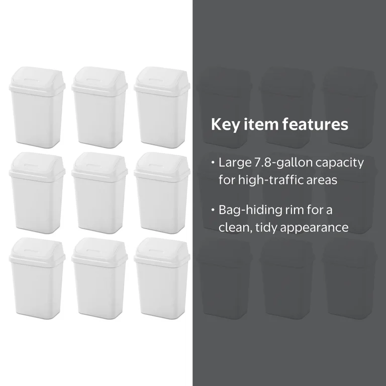 Sterilite 7.8 Gallon SwingTop Kitchen Wastebasket Trash Can, White