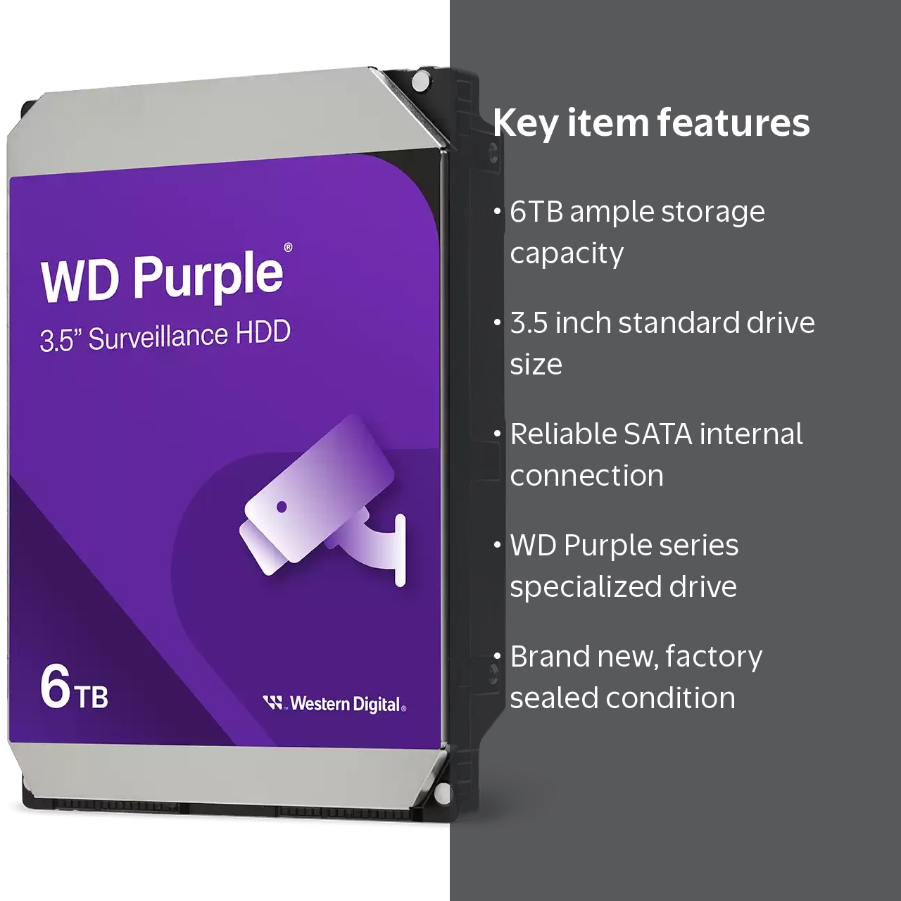 Western Digital, WD Purple Surveillance Hard Drive, 6TB, 3.5