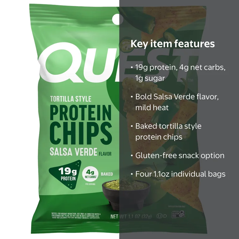 Quest Tortilla Style Protein Chips, Salsa Verde Flavored, Baked