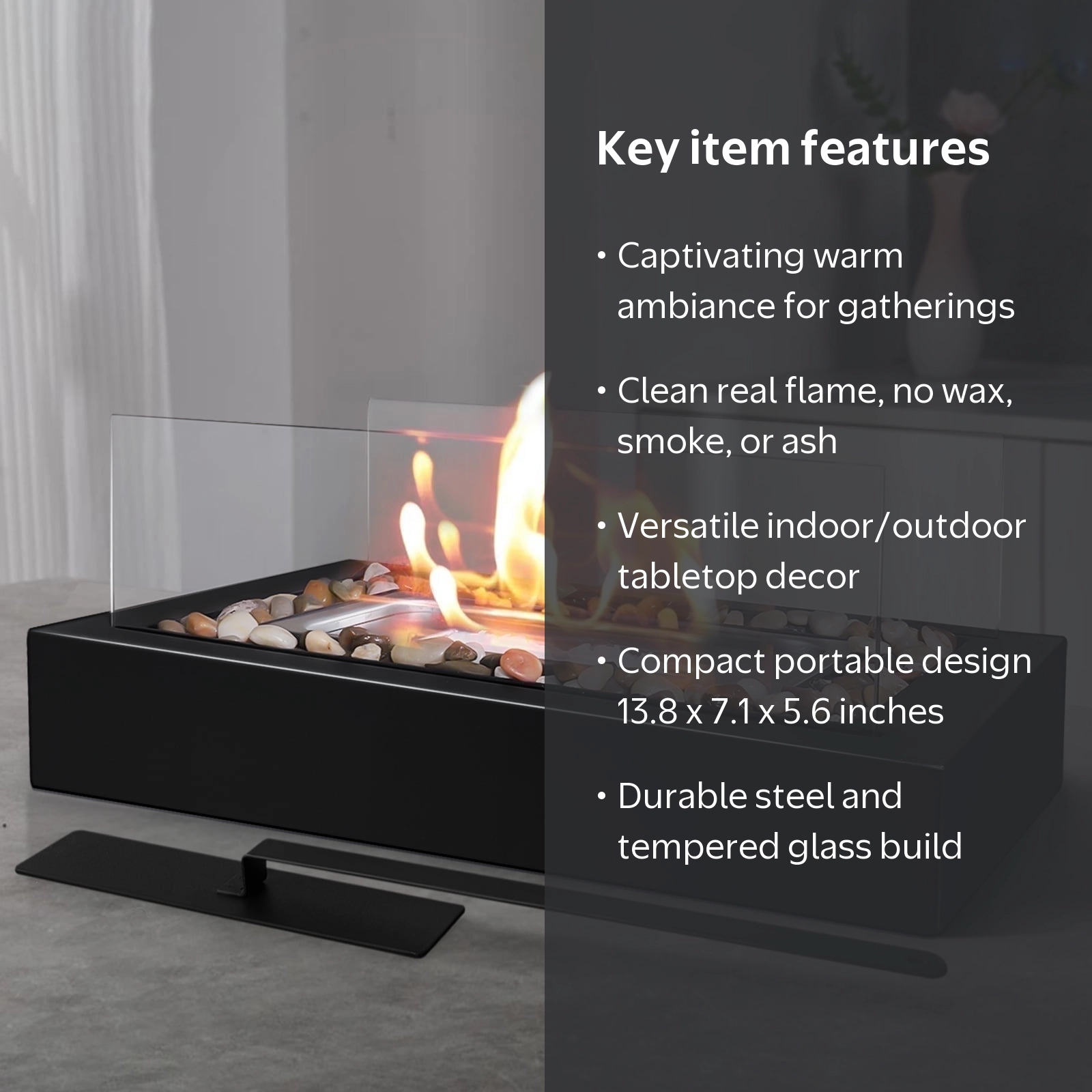EAST FLAME Rectangular Tabletop Fire Pit with 2 Sided Glass Mini