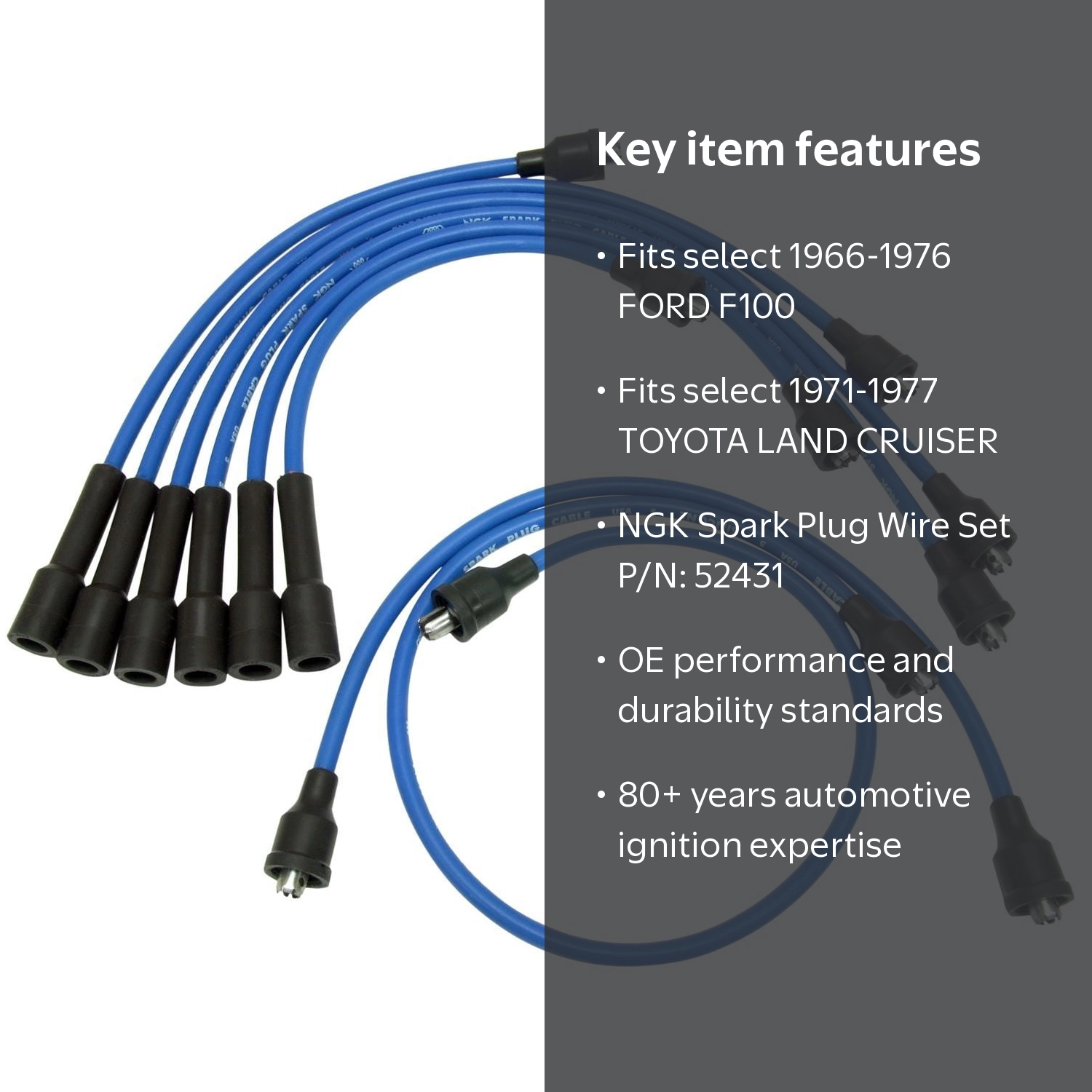 NGK Spark Plug Wire Set P/N:52431 Fits select: 1966-1976 FORD F100