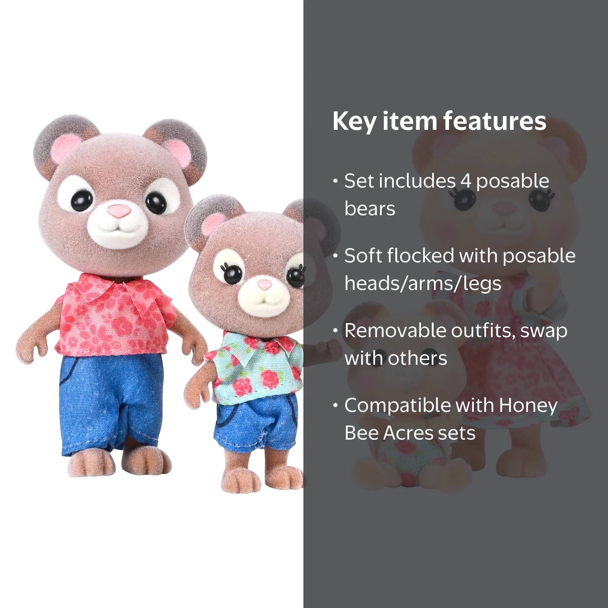 ちびくまcocolilou toybear 【お取置き中】布花 ビオラとすみれ Honey Bee Acres Bear Family, 4 Miniature Flocked Posable Dolls