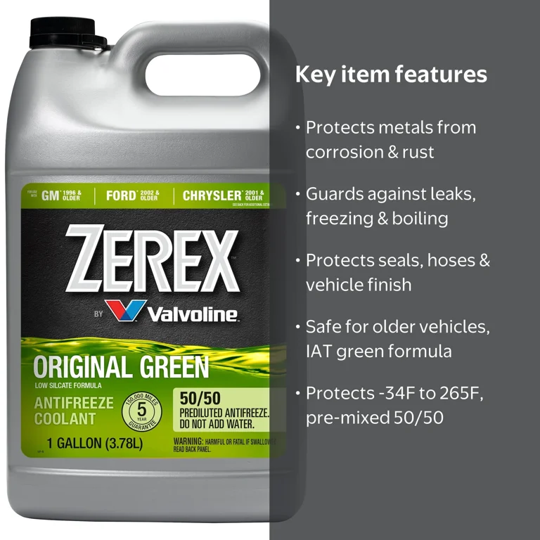 Zerex, Antifreeze Coolant, 50/50 Prediluted, Green Formula