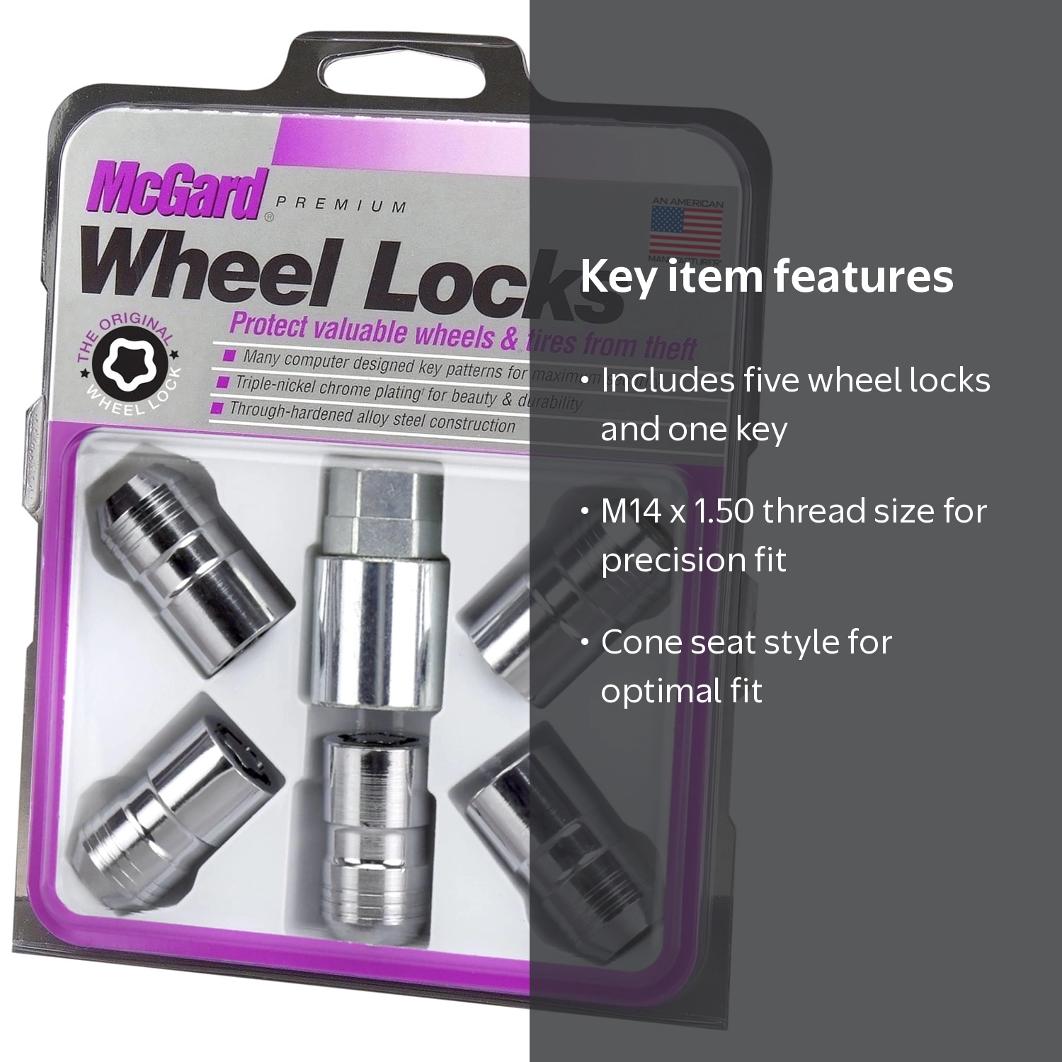 5LOCK WHEEL LOCK SET M14X1.5 NUT CONE SEAT DUAL 21MM & 22MM HEX