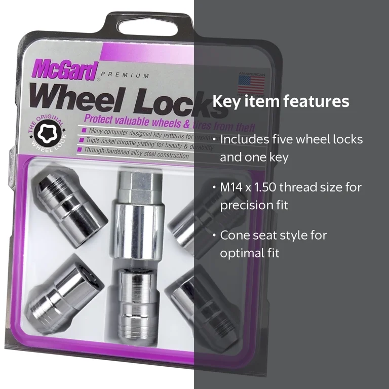 5LOCK WHEEL LOCK SET M14X1.5 NUT CONE SEAT DUAL 21MM & 22MM HEX