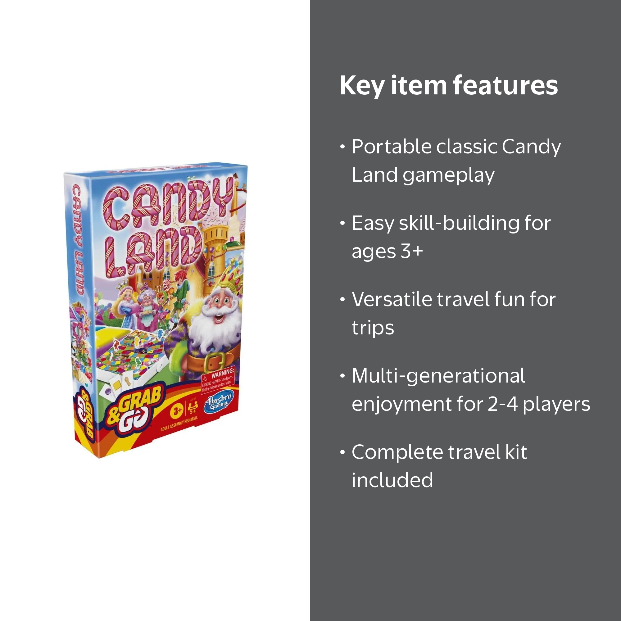 Hasbro Candy Land Grab and Go Kids Travel Board Game, Compact