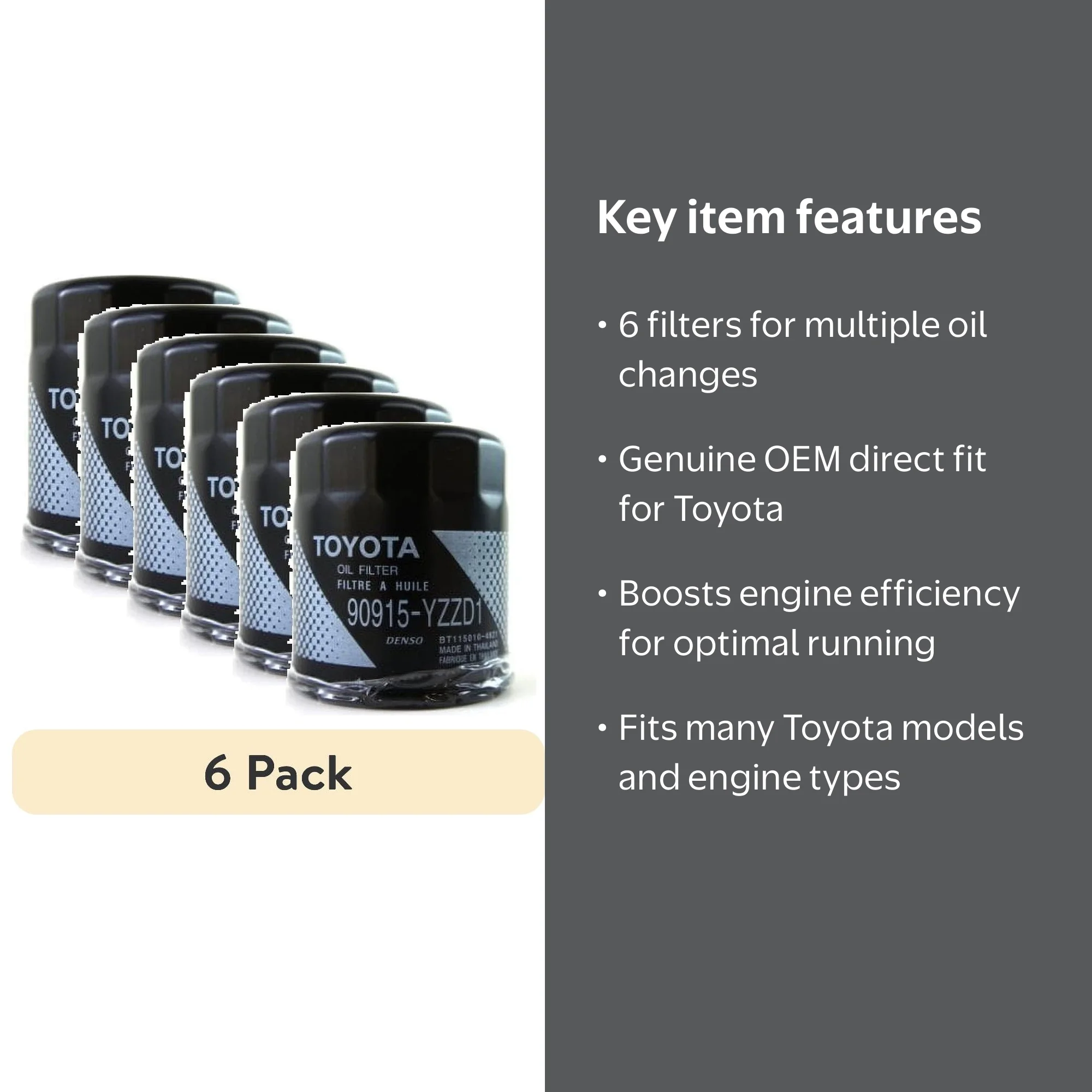 6 pack) Toyota Genuine Parts Engine Oil Filter, 90915-YZZD1