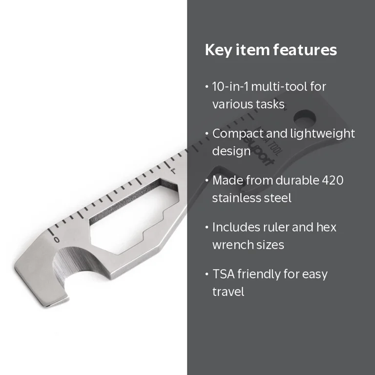 Keyport, Keychain Multitool, MOCA 10-in-1, Silver Stainless Steel