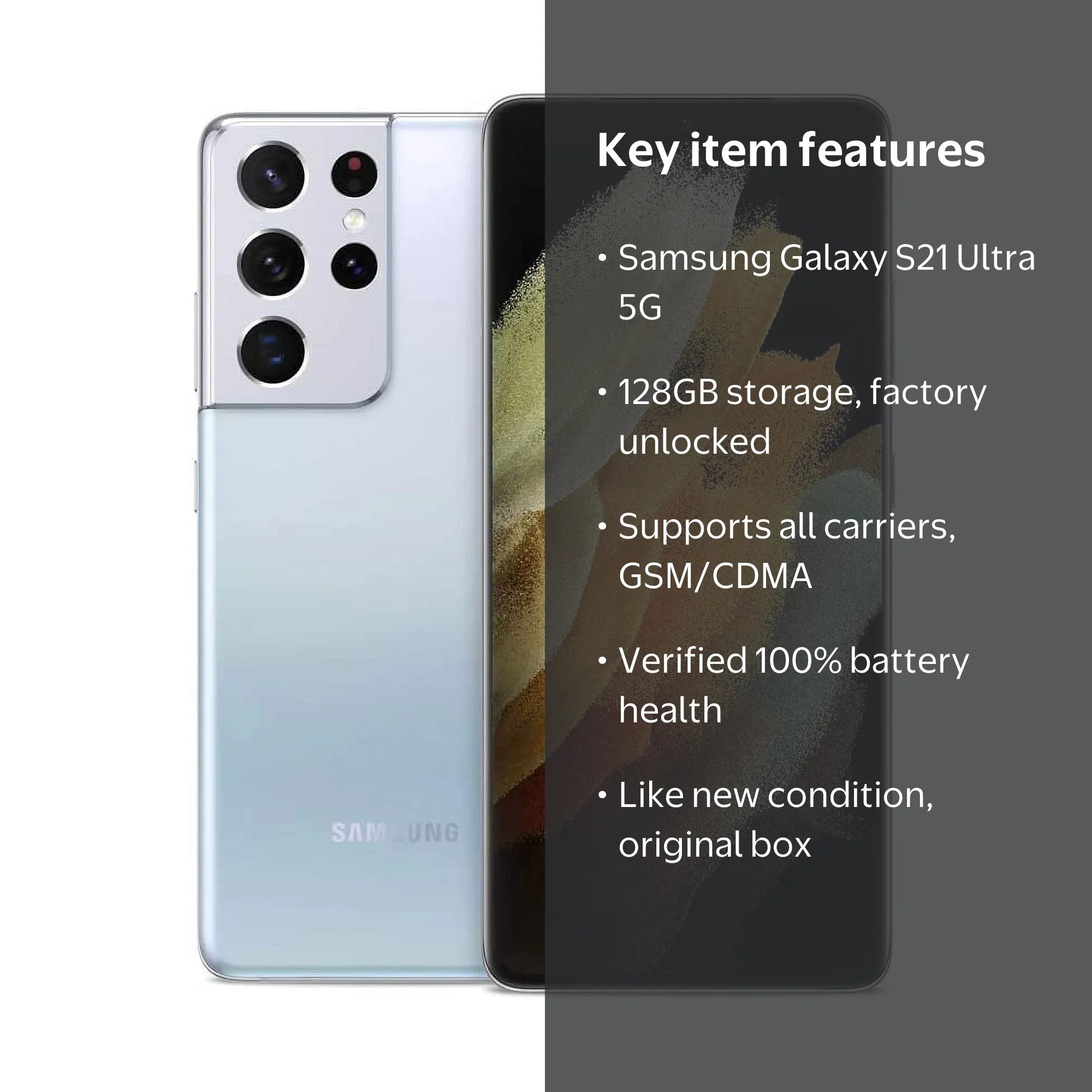 Fully Unlocked Samsung Galaxy S21 Ultra 5G 128GB SM-G998U [RETAIL
