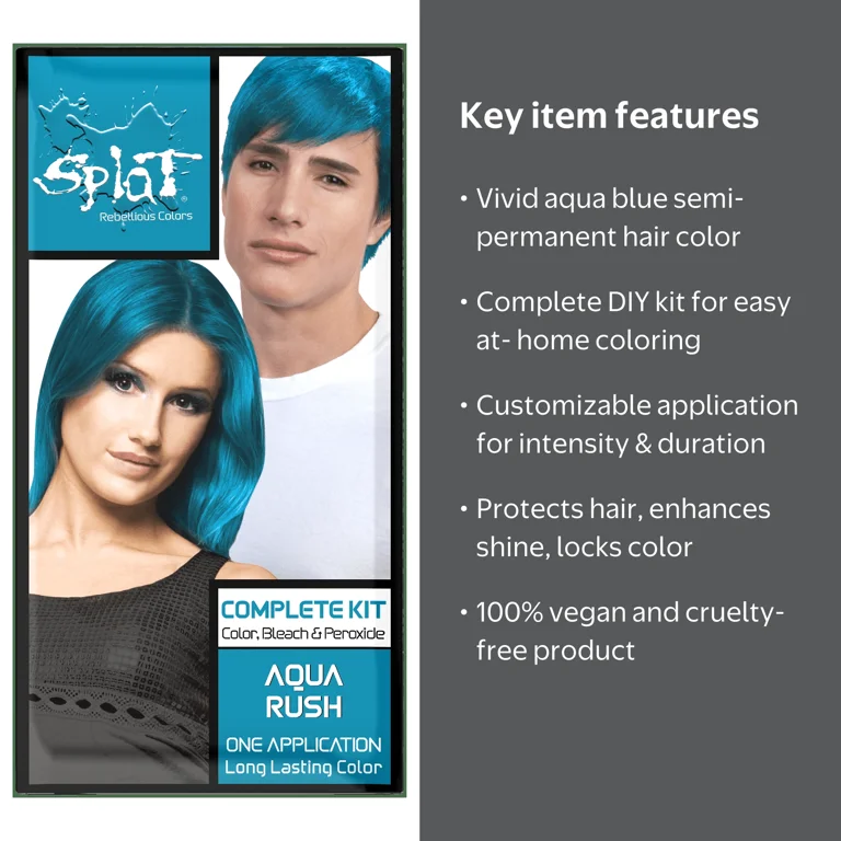 Splat, Hair Dye Kit, Complete Blue Aqua Rush, 1 Application