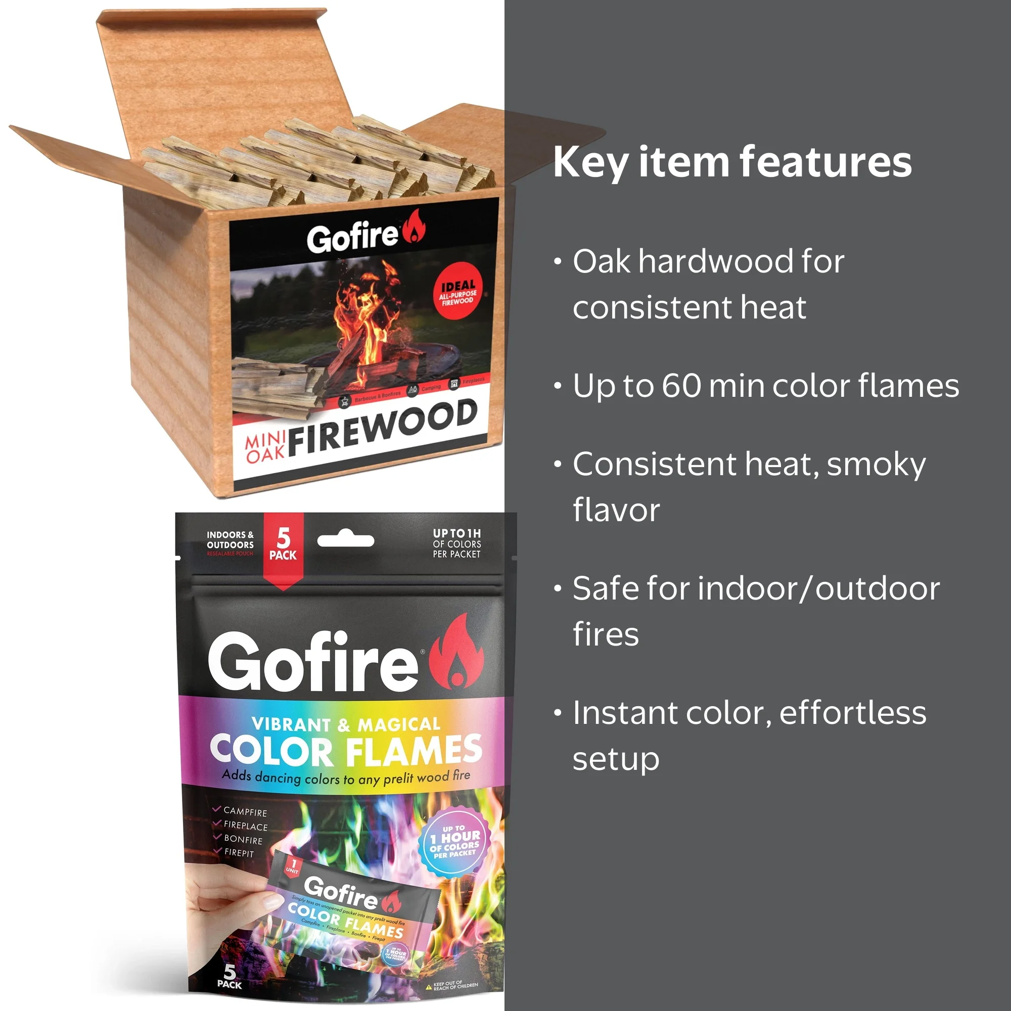 GOFIRE Mini-Oak Boxes 12x8x8 + GoFire Northern Lights Color Flames