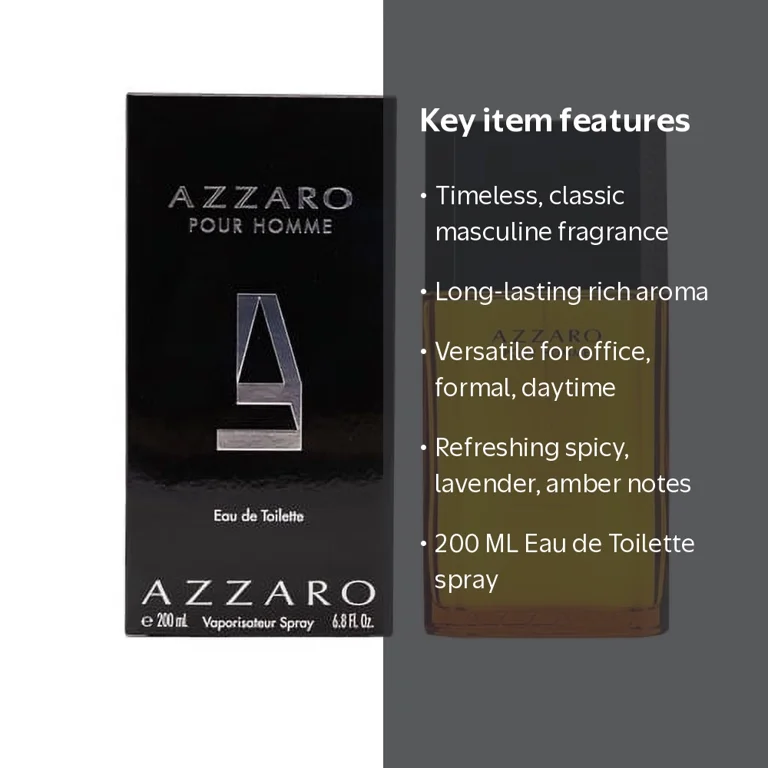 Azzaro Pour Homme, 6.7 oz Eau de Toilette Spray for Men, Aromatic