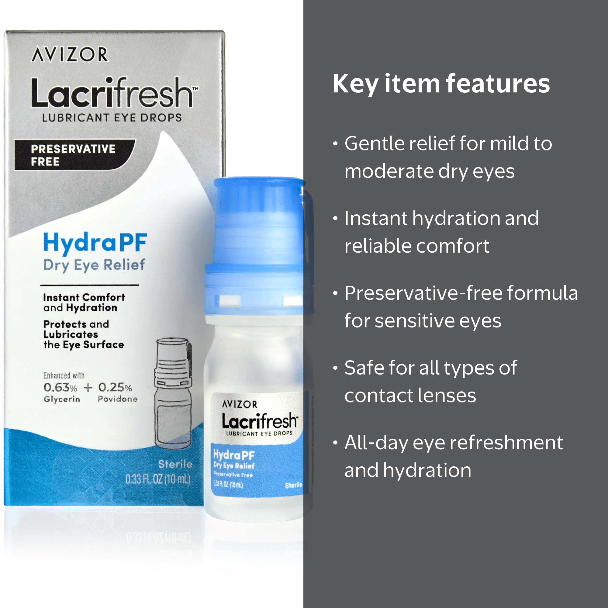 Lacrifresh HydraPF Lubricant Eye Drops for Dry Eye Relief 0.33 fl