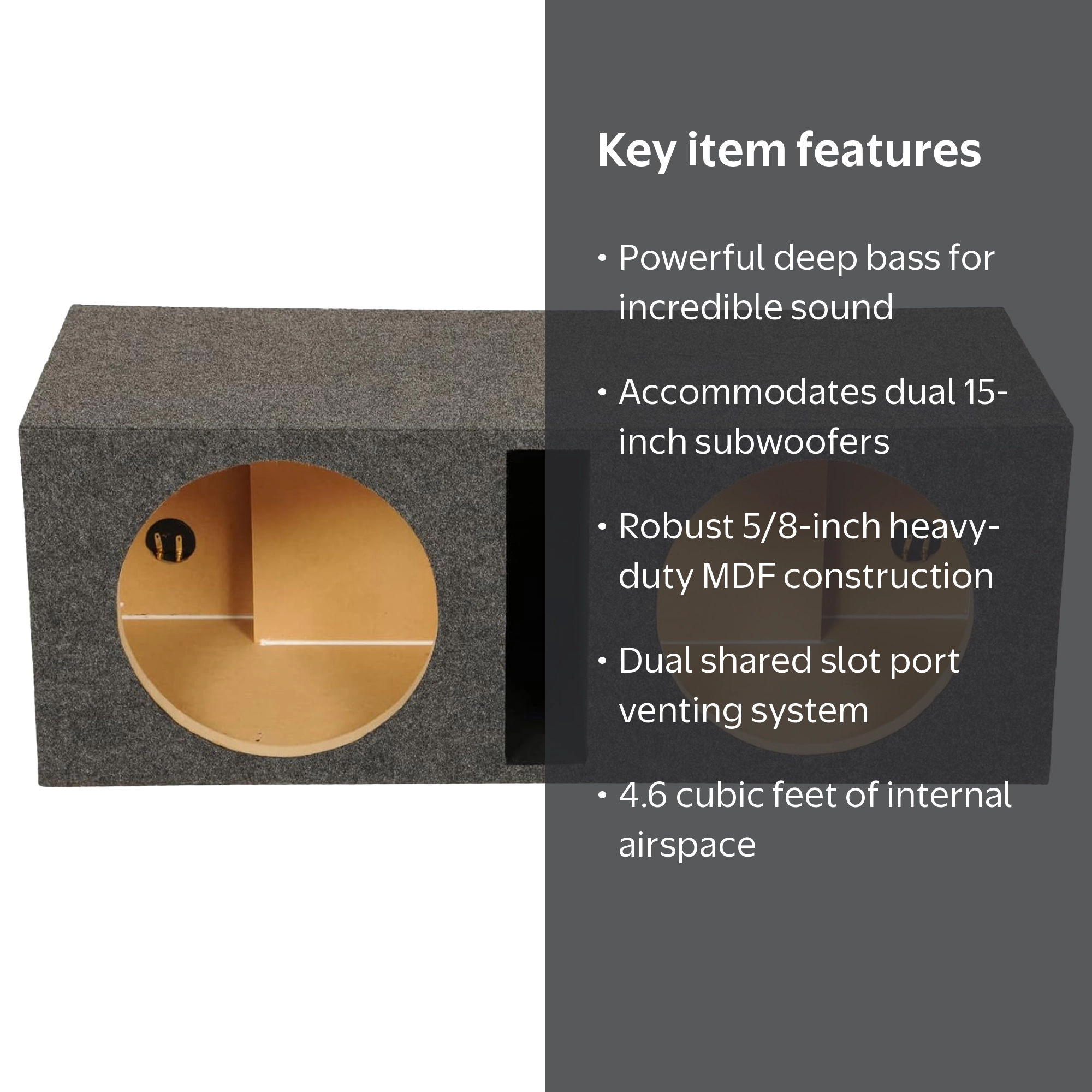 QPower, Subwoofer Box, Dual 15-Inch Vented MDF Enclosure, Black