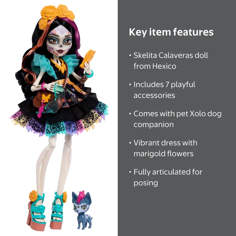 Monster High Skelita Calaveras Fashion Doll in Ruffled Dress with