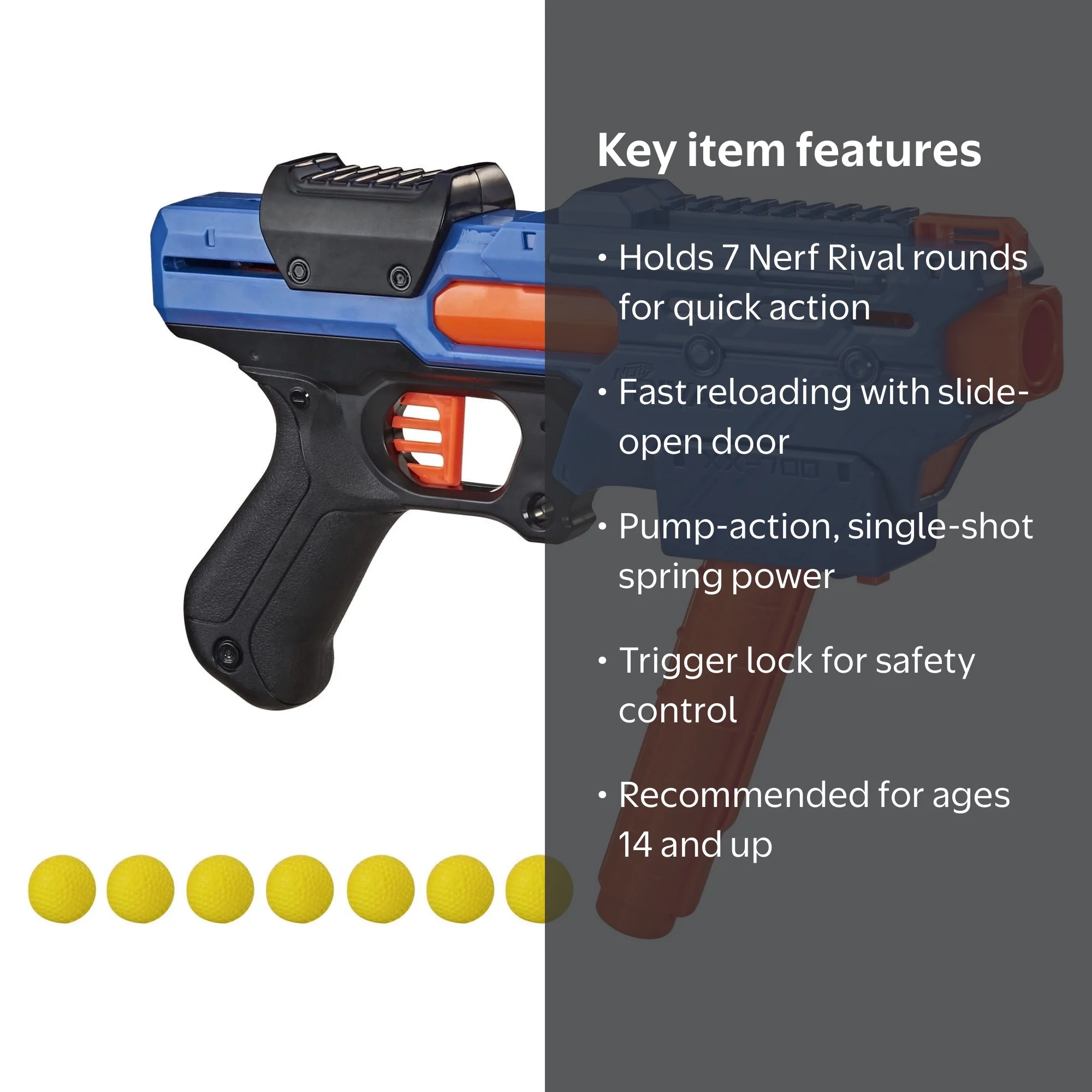 Nerf Rival Finisher XX-700 Toy Blaster with 7 Ball Dart Rounds for