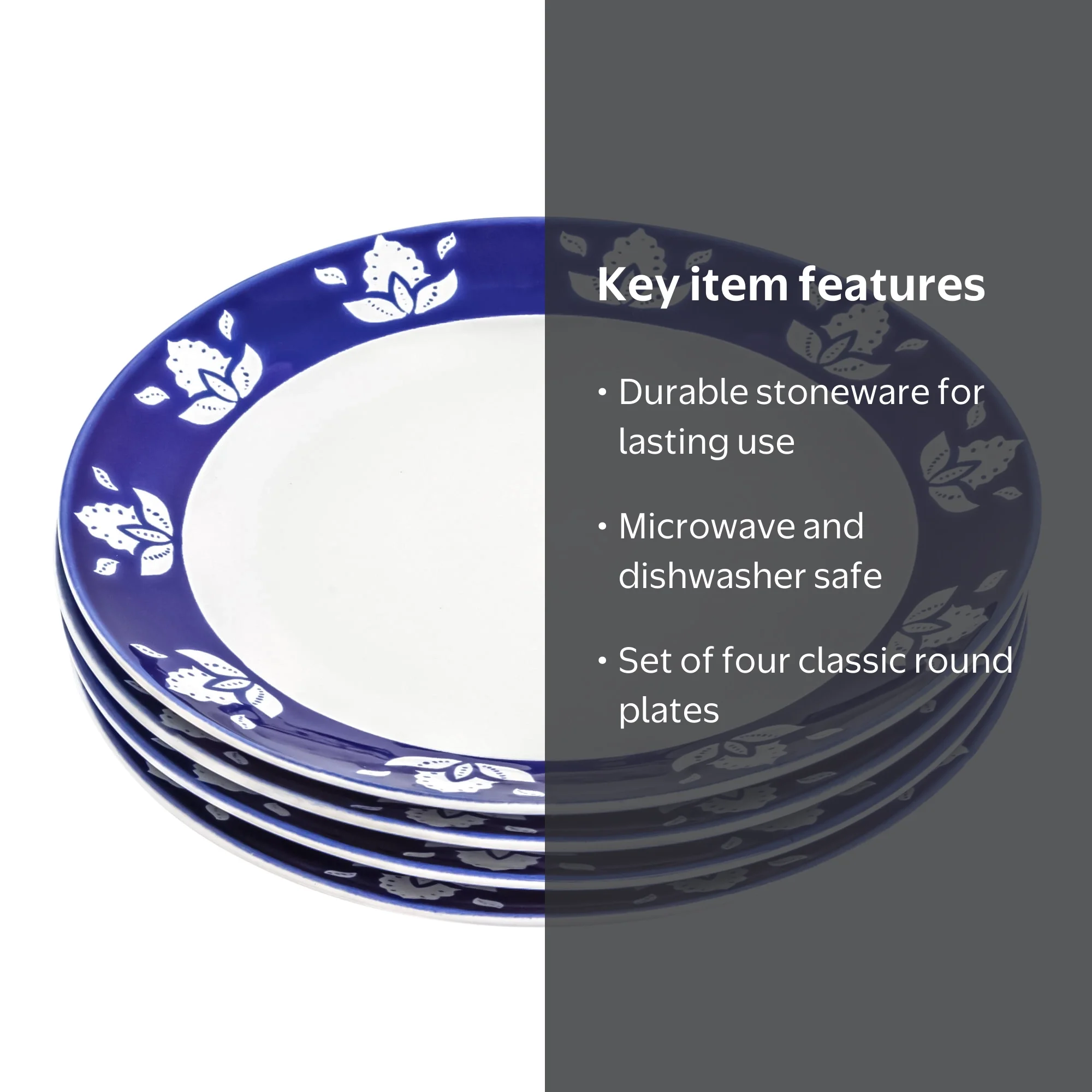Sofia Home 4 Pack Indigo Round Stoneware Dinner Plates by Sofia