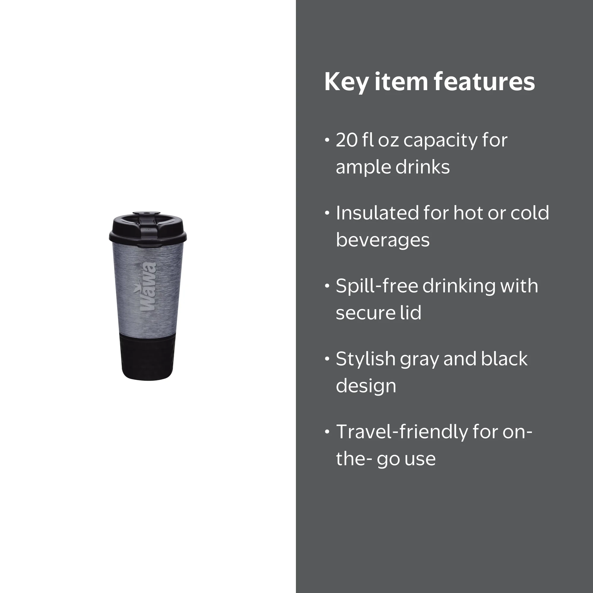 WAWA Official Travel Tumbler Coffee Insulated Mug w/ Lid Cup- Gray