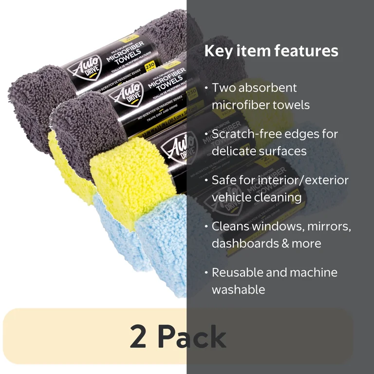 2 pack) Auto Drive Microfiber Multi-Purpose Cleaning Towels, 2