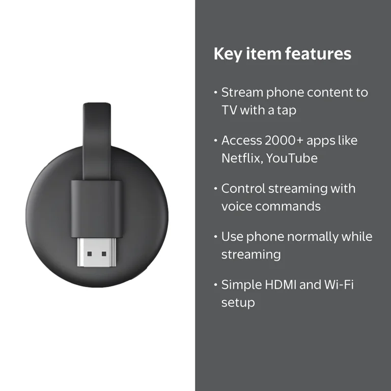 Google, Streaming Device, Chromecast 3rd Gen, Black - Walmart.com