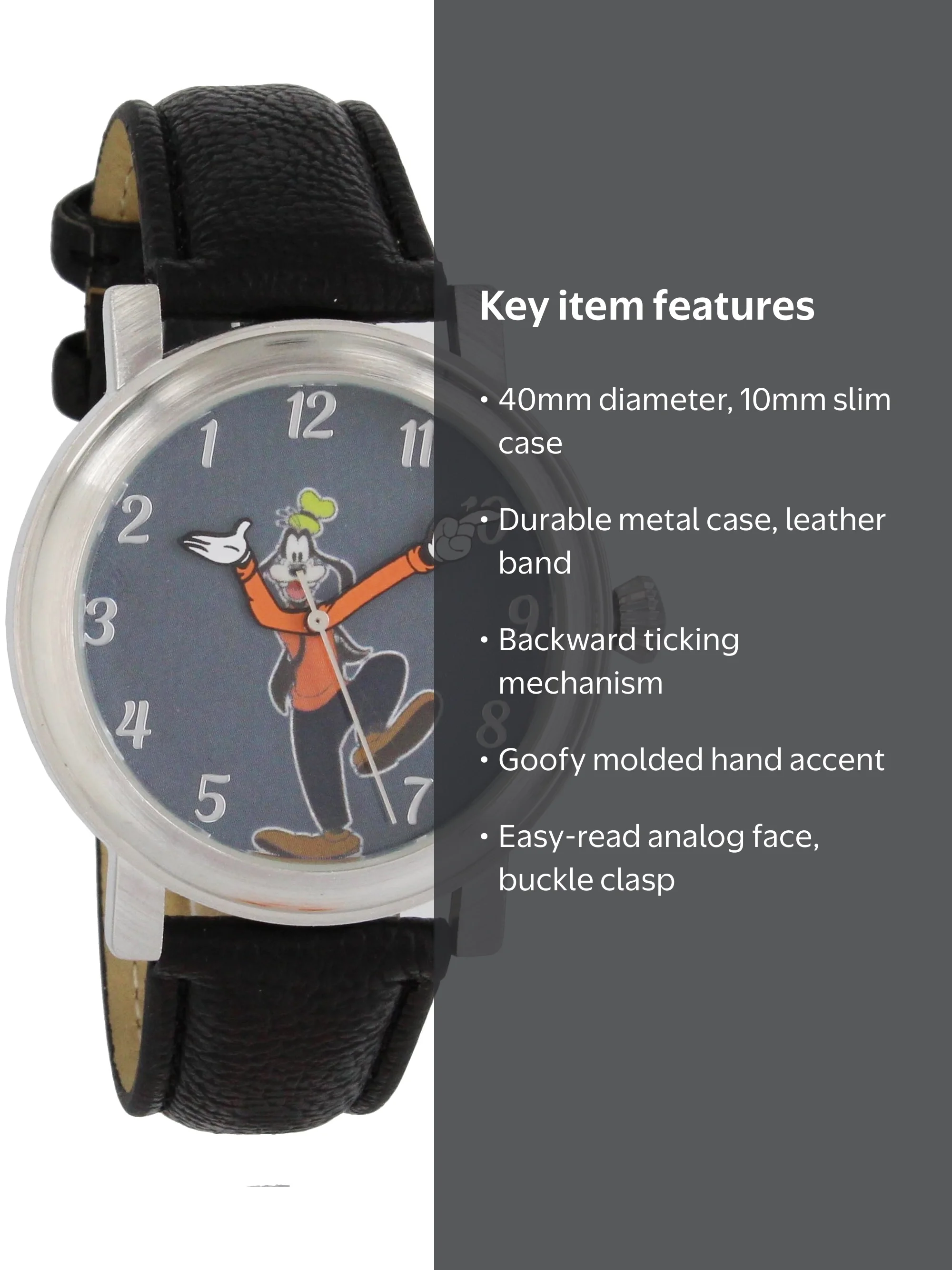 Disney Goofy Vintage Style Backward Ticking Quartz Watch with