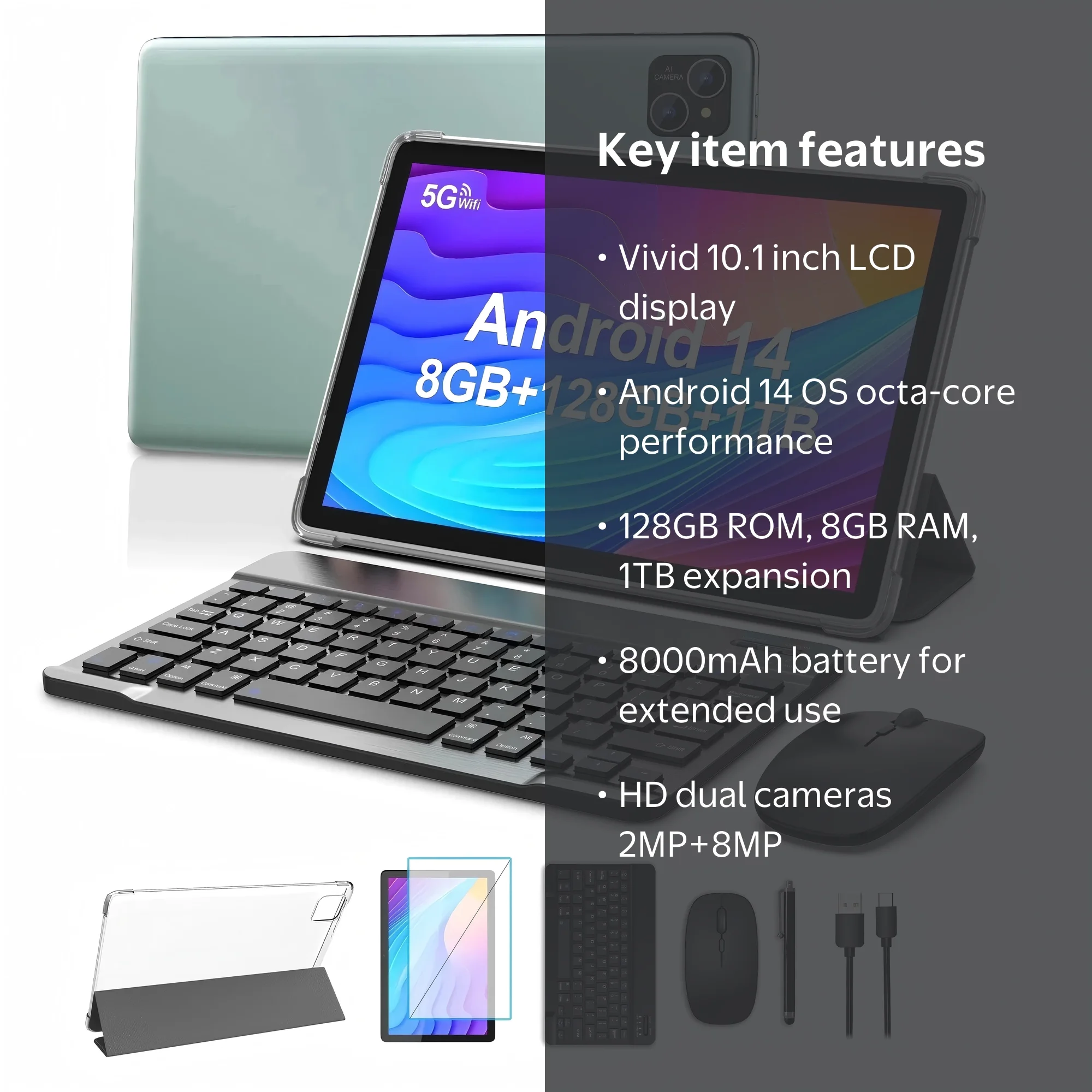 Android 14 Tablet 10 inch Tablets,128GB ROM+8(4+4)GB RAM,1TB