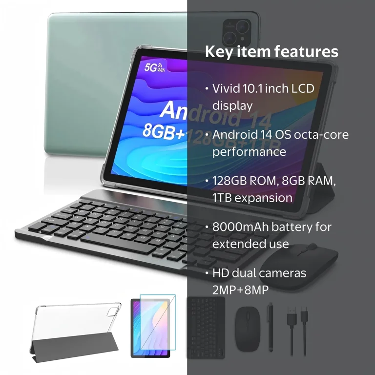 Android 14 Tablet 10 inch Tablets,128GB ROM+8(4+4)GB RAM,1TB