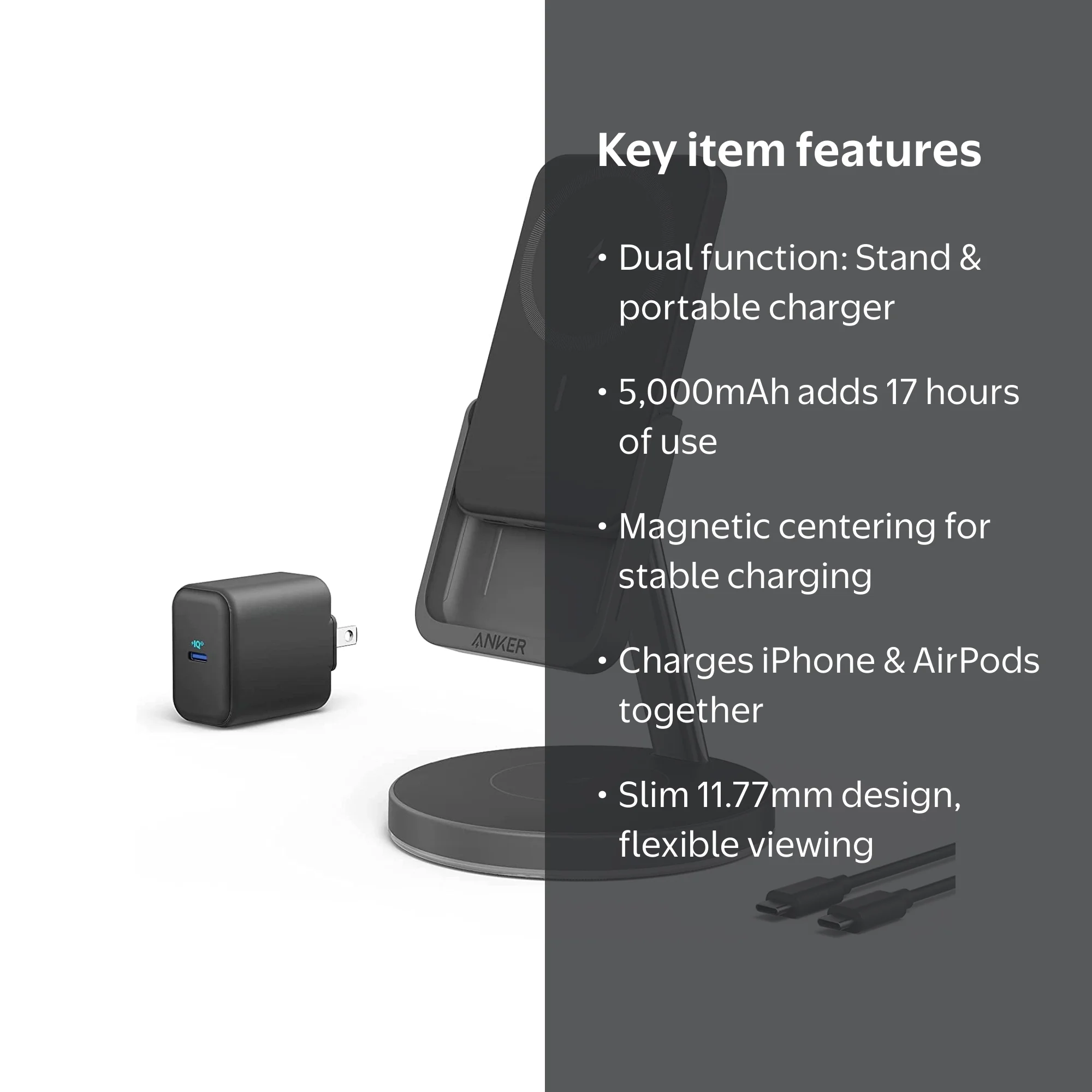 Anker Power Pad Slim Base 633 Magnetic Wireless Charger, 2-in-1
