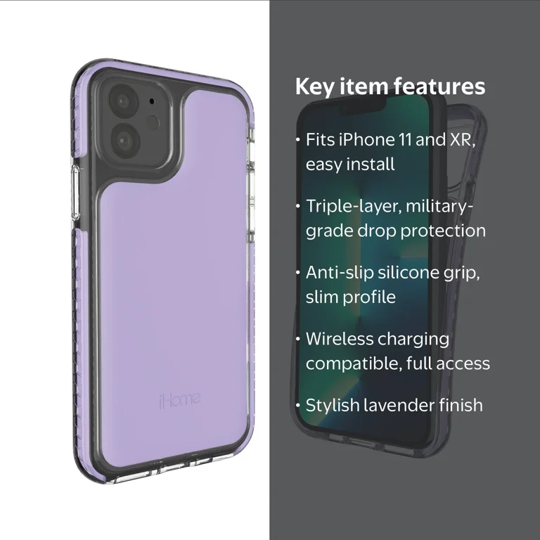 iHome Velo Silicone Impact Case for iPhone 11/XR, Lavender