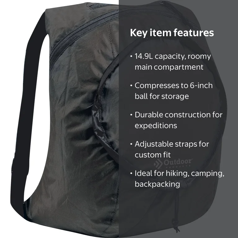 Outdoor Products 14 Liter Packable Backpack Black Unisex Adult