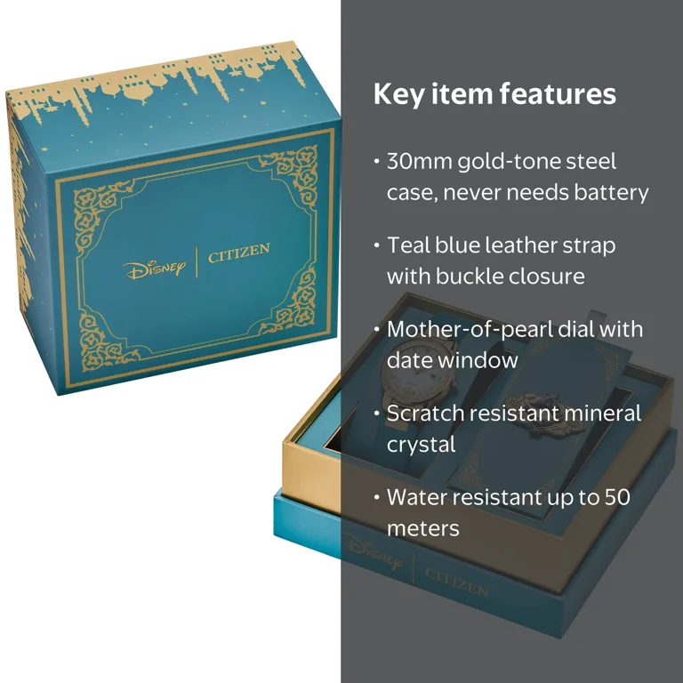 Disney - Disneyセット♪ Citizen Women's Eco-Drive Disney Princess Teal Blue Leather Strap