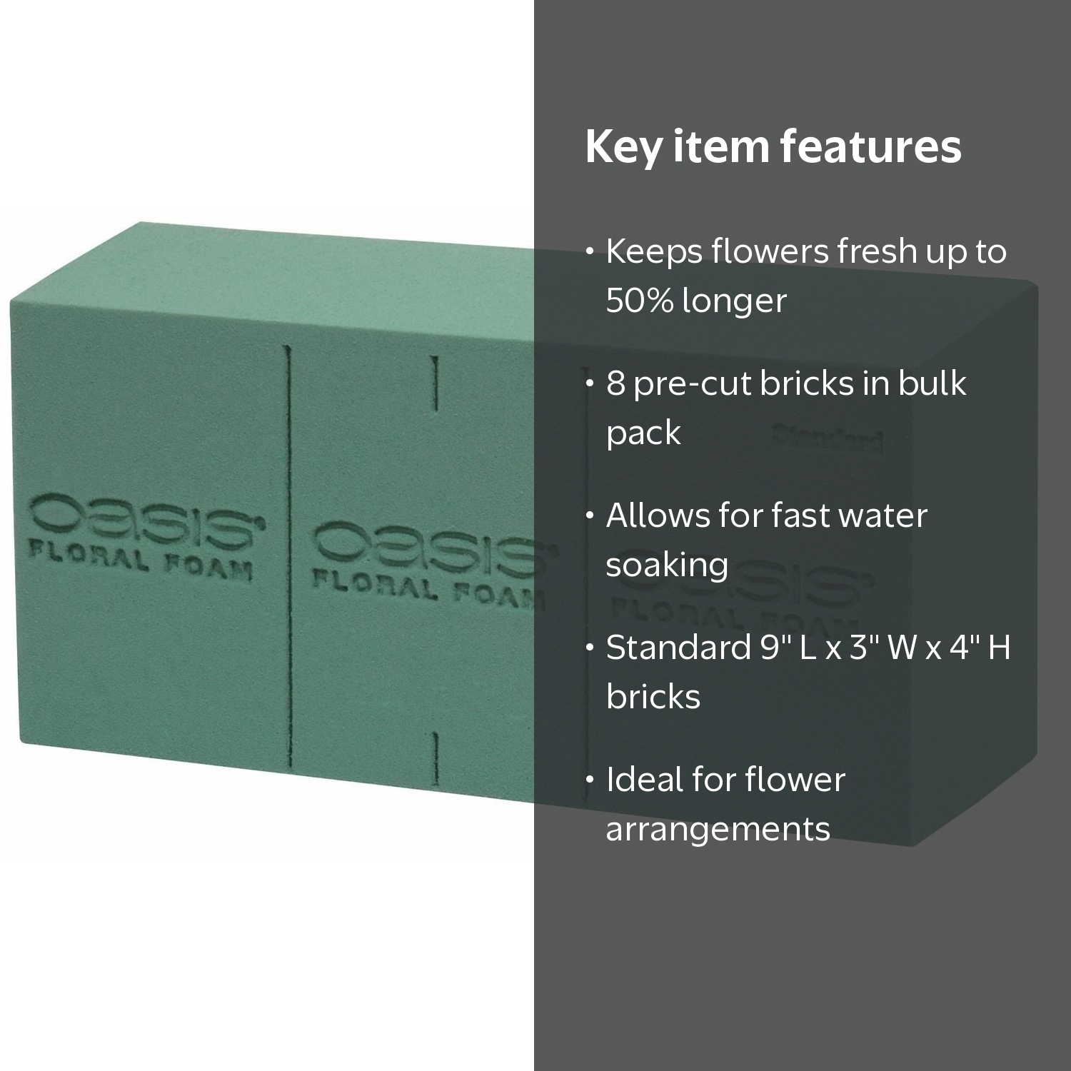 Oasis Floral Products, Wet Floral Foam Brick, 8pk, Green, Foam