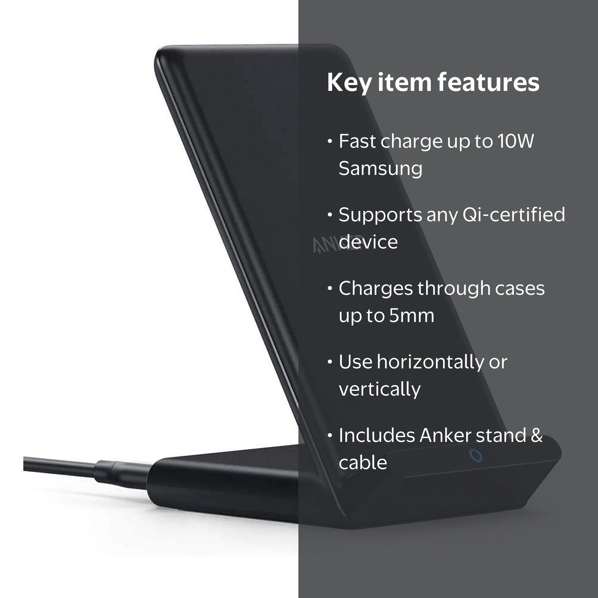 Anker 313 Wireless Charger Stand, 10W Fast-Charging, Compatible
