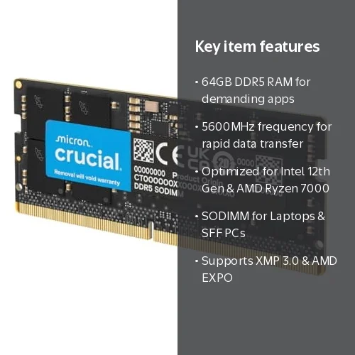 Crucial, Notebook Memory, 64 GB, DDR5-5600, 2x32GB, CL46 - Walmart.com