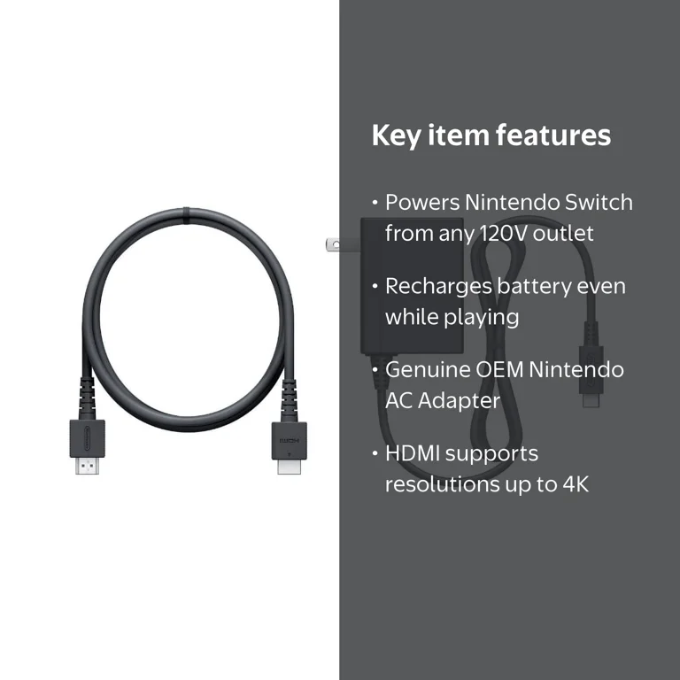 Nintendo Switch AC Adapter, HDMI Cable, Wall Plug Cord, TV