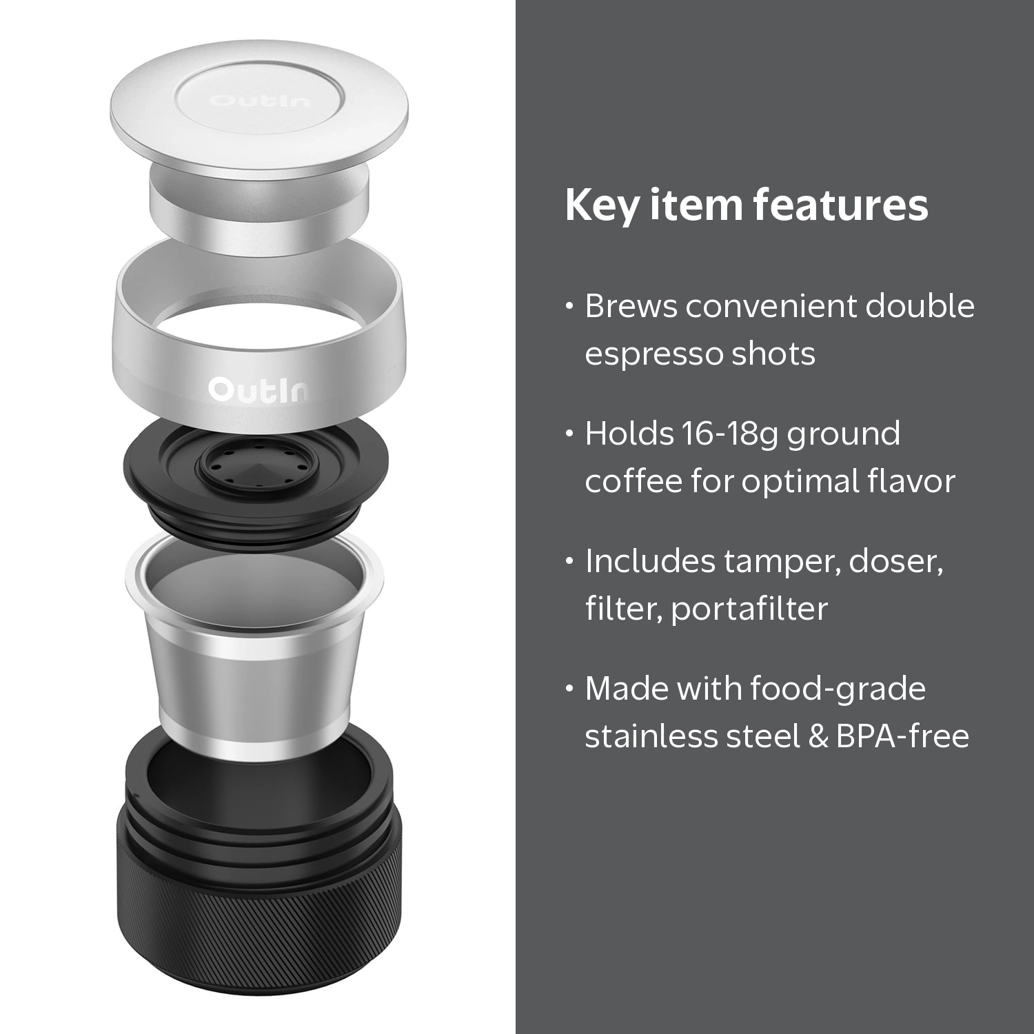 OutIn Nano Portable Espresso Machine Basket Plus Accessory Kit
