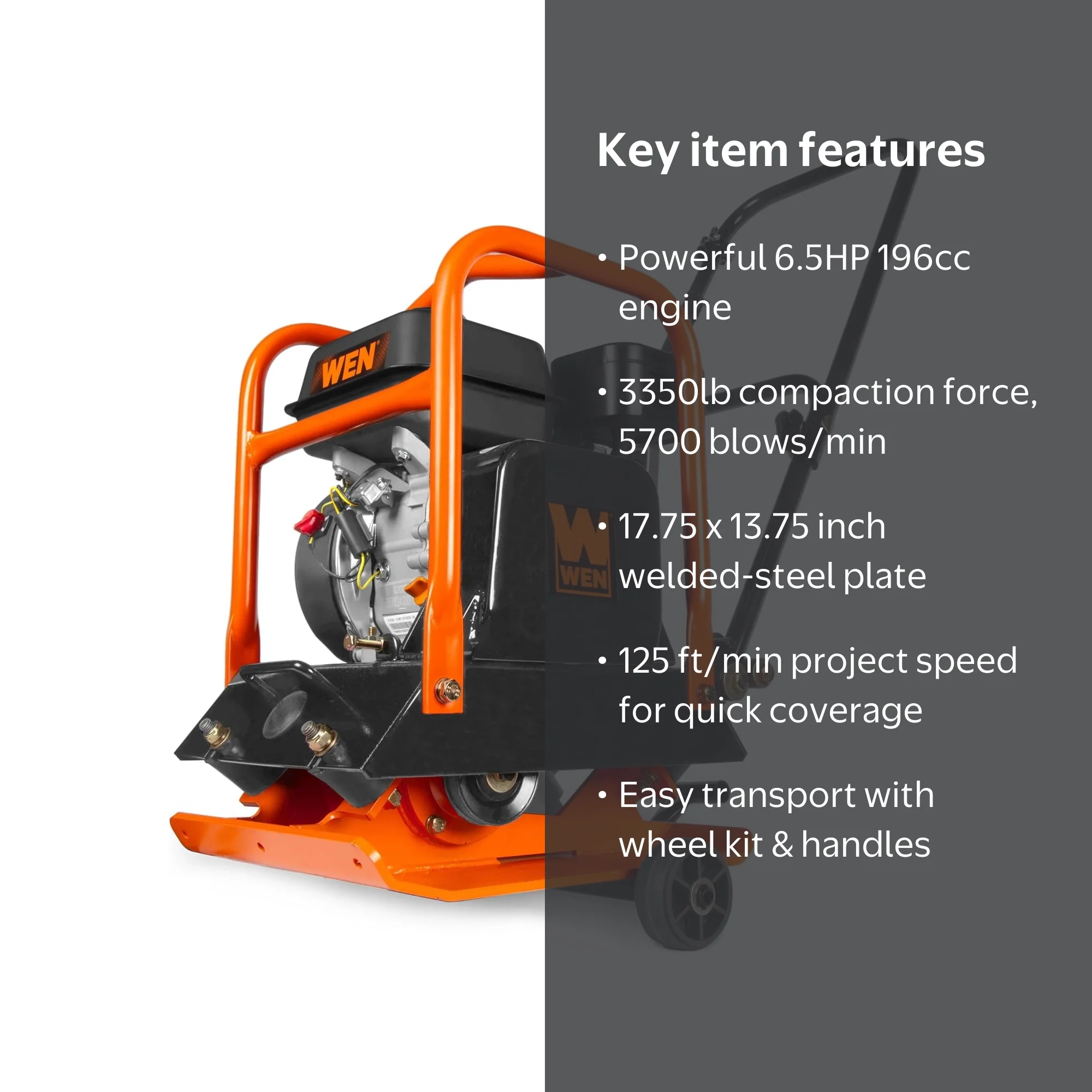 WEN 6.5HP 196cc Plate Compactor with 3350-Pound Compaction Force