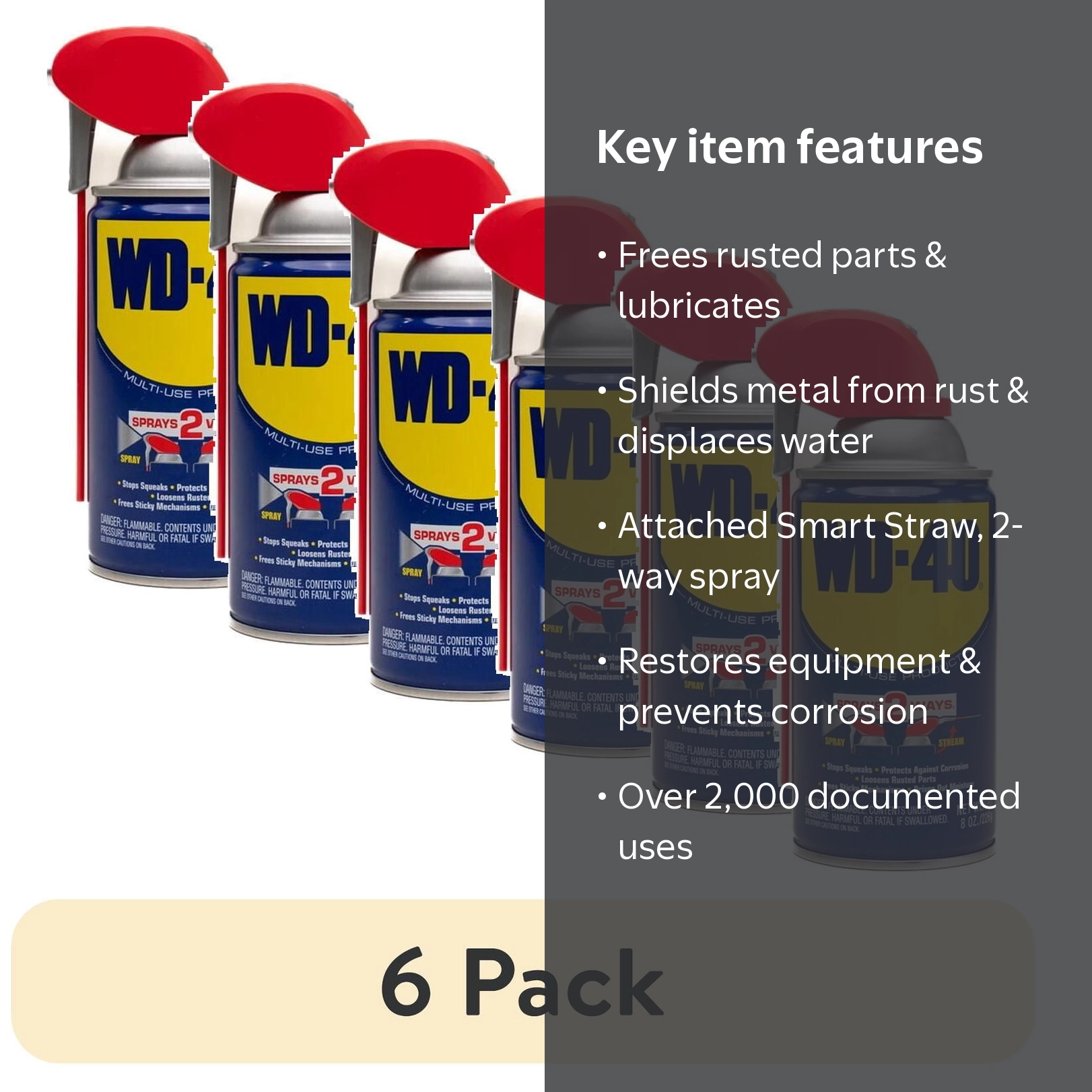 6 pack) Classic WD-40 Formula, Multi-Purpose Lubricant Spray Smart