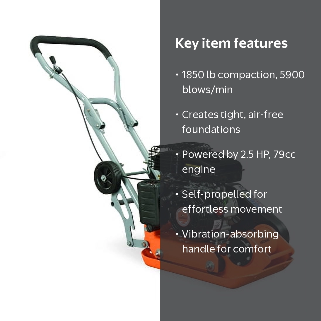 YARDMAX 2.5HP, 1850 lb, 79cc, Compaction Plate Compactor, 5900 VPM