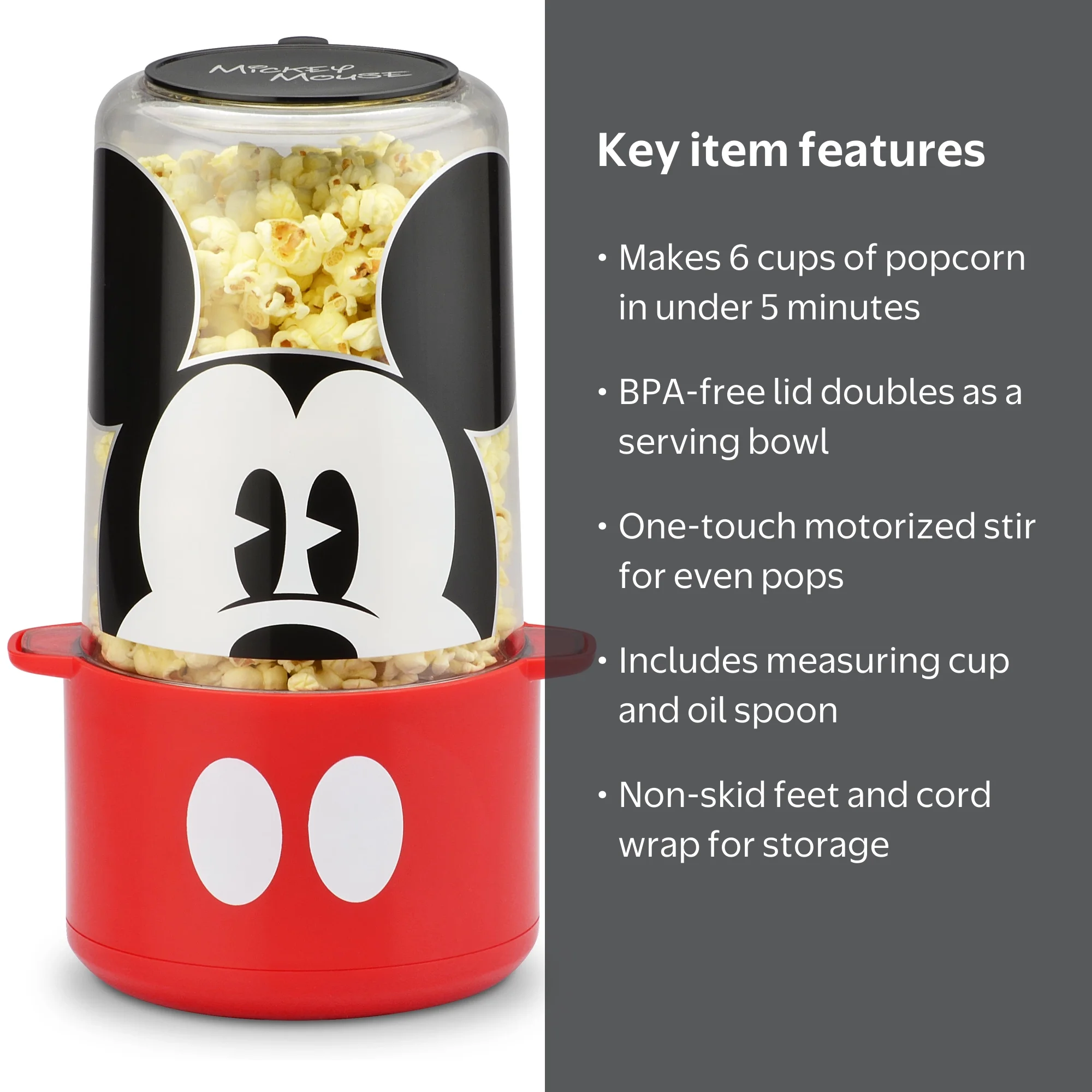 Disney Mickey Mouse Electric Popcorn Maker, Home Stir Popper
